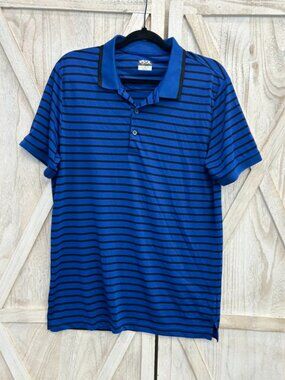 GSX Blue Black Striped Performance Polo Shirt Large Golf Casual